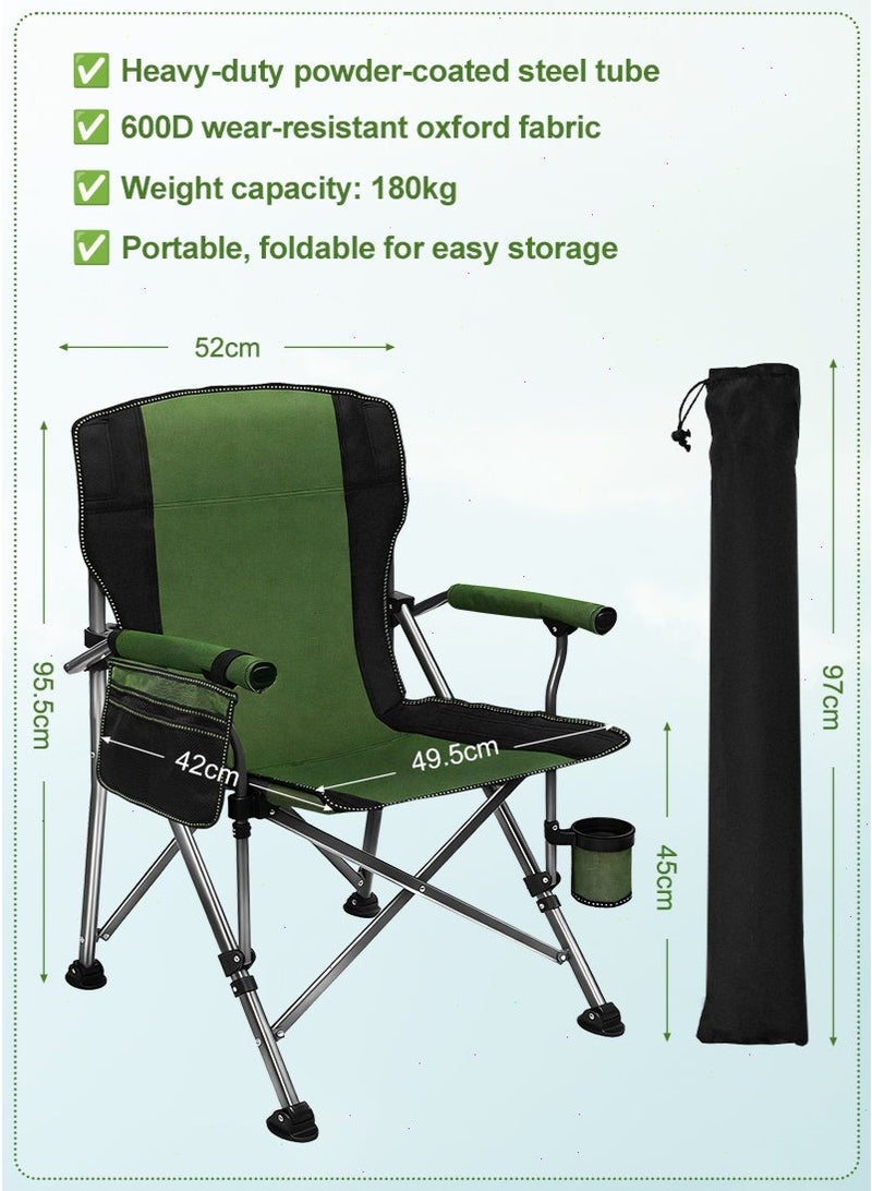 mierting Folding Camping Chair Outdoor Highback Camping Chair with 180KG Capacity Steel Frame, Portable & Heavy Duty with Cup Holder and Carry Bag, Lawn Chair for Picnic, Beach, Travel - Image 2